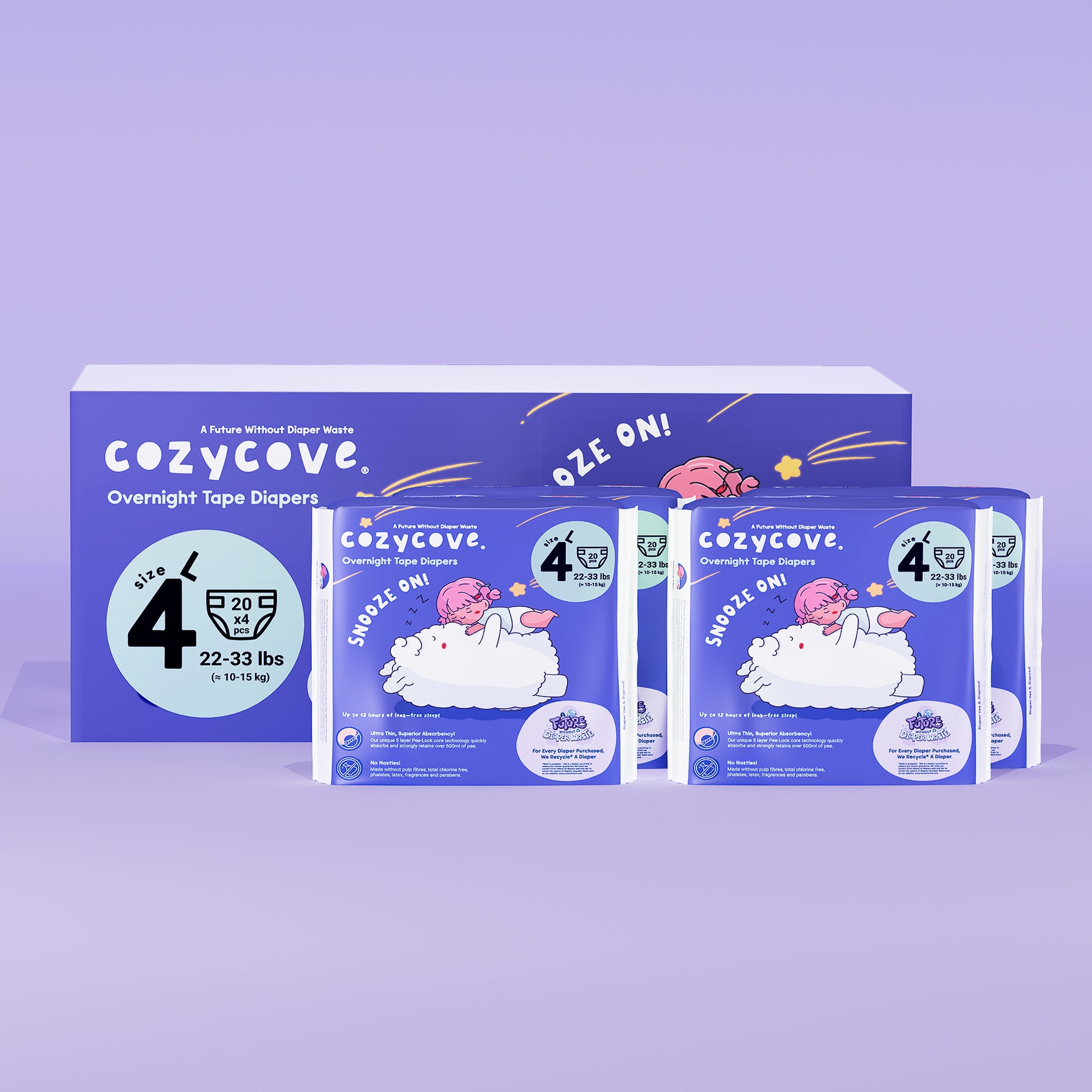 Snooze On Overnight Diaper Tape - Size 4 - Carton 80 pcs