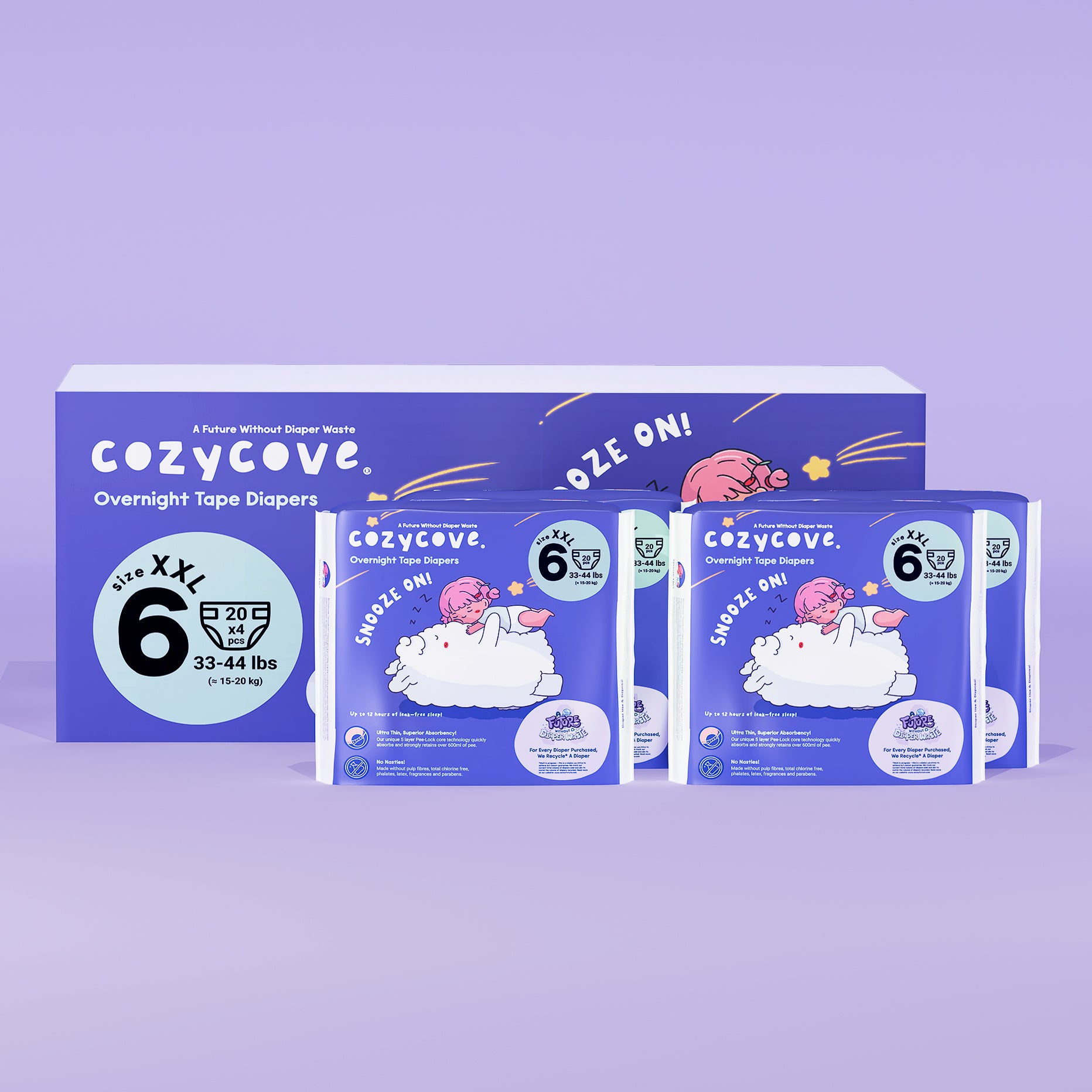 Snooze On Overnight Diaper Tape - Size 6 - Carton 80 pcs