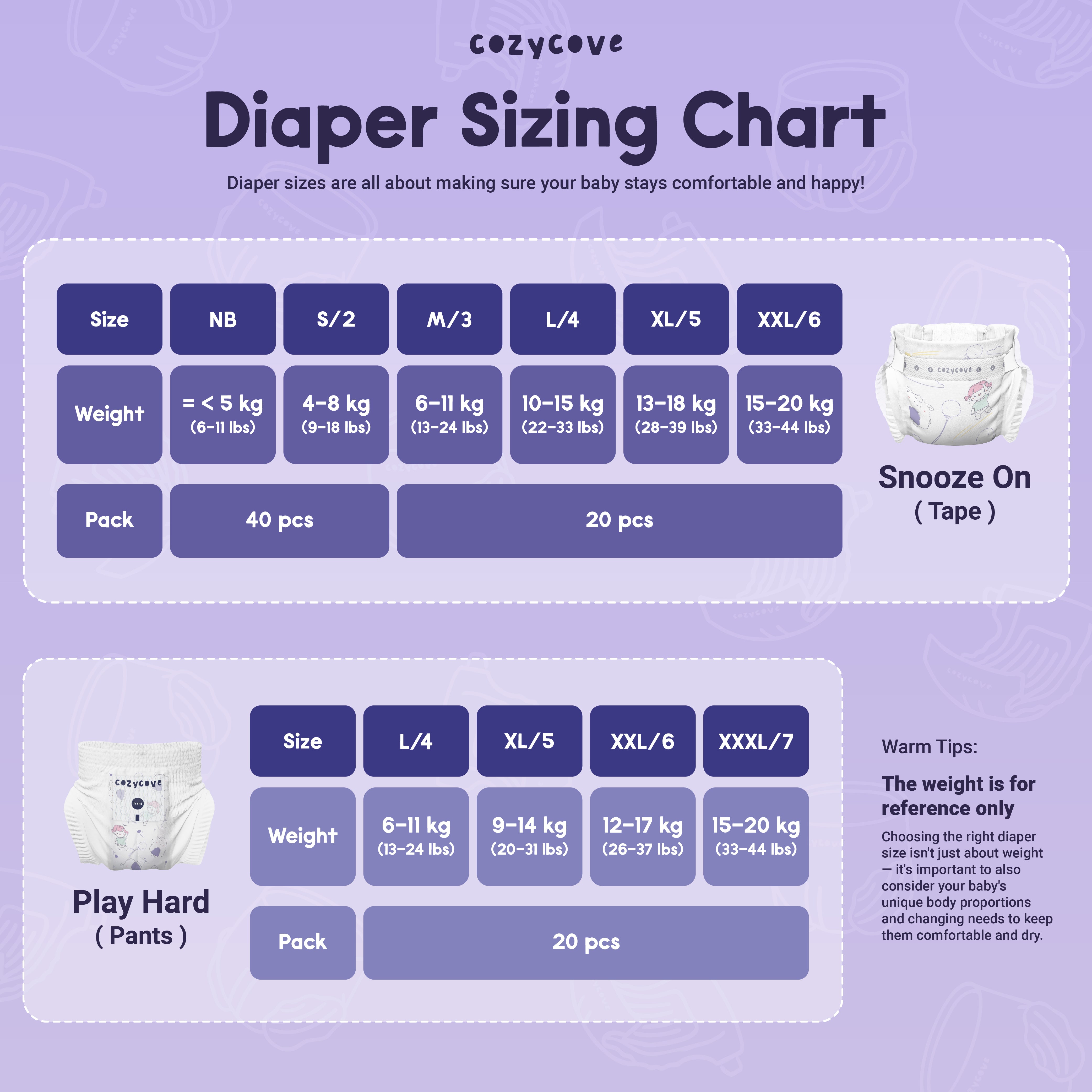 Snooze On Overnight Tape Diaper - Size NB, 2, 3, 4, 5, 6